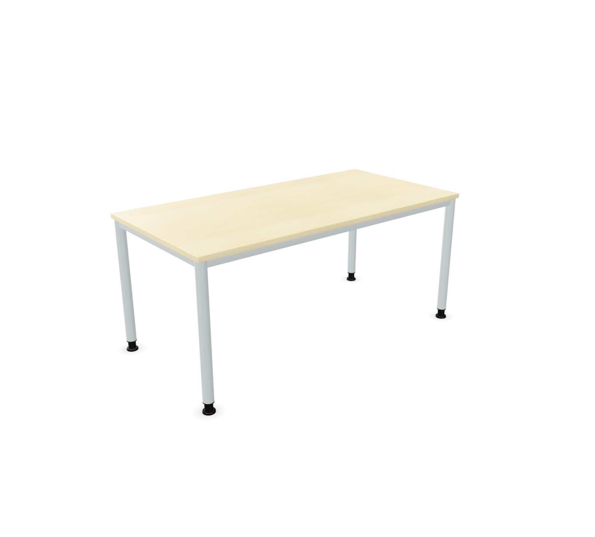 Sinac Schreibtisch von Palmberg, höhenverstellbar, mit hellem Holzdekor und silbernem Gestell für modernes Büro.