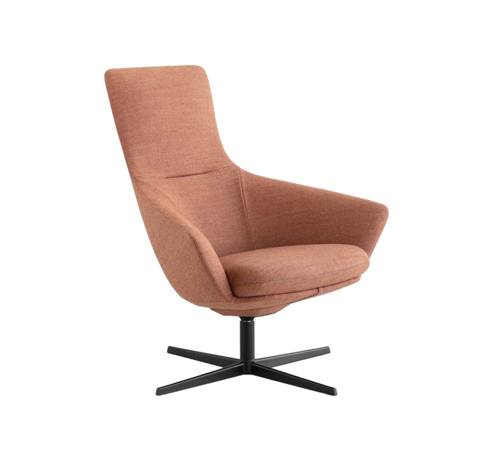 Wing Tip S281 Lounge Sessel La Palma in Terrakotta mit schwarzem Drehfuß für Wohnzimmer.