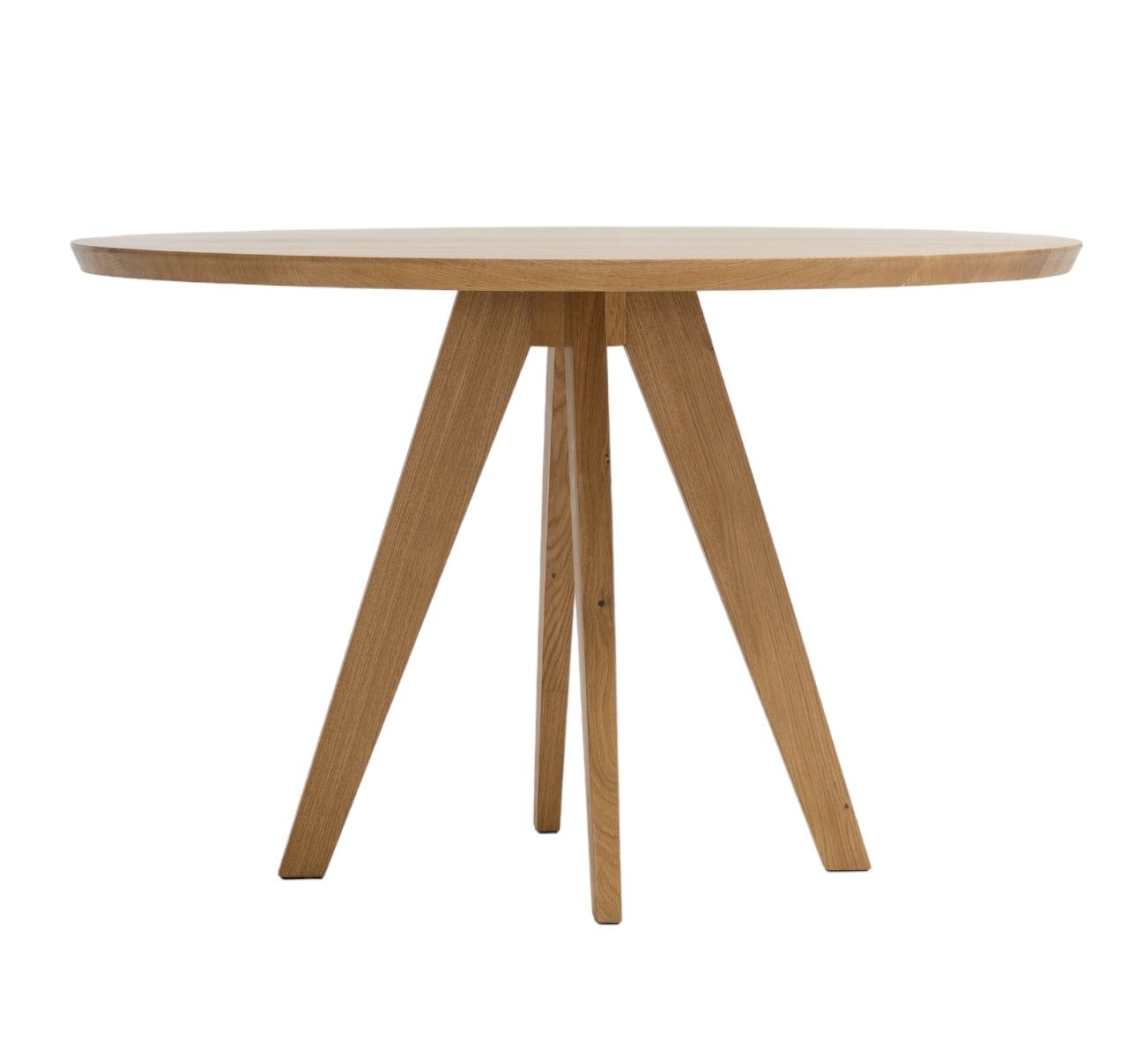 CENA Tisch: Runder Esstisch aus hellem Holz mit drei Beinen, modernes Design.