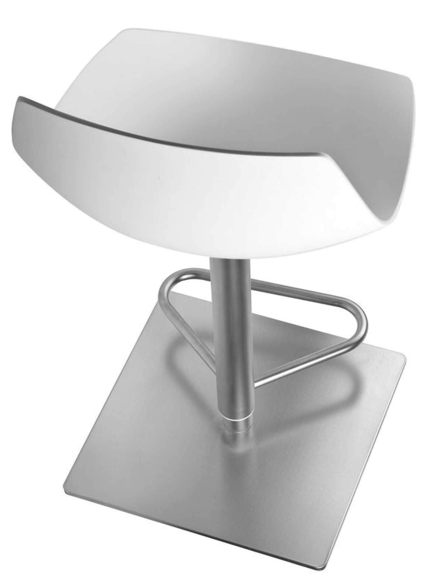 Miunn Barhocker von La Palma, weiße Sitzschale mit Edelstahlfuß, moderner Design Barstuhl.