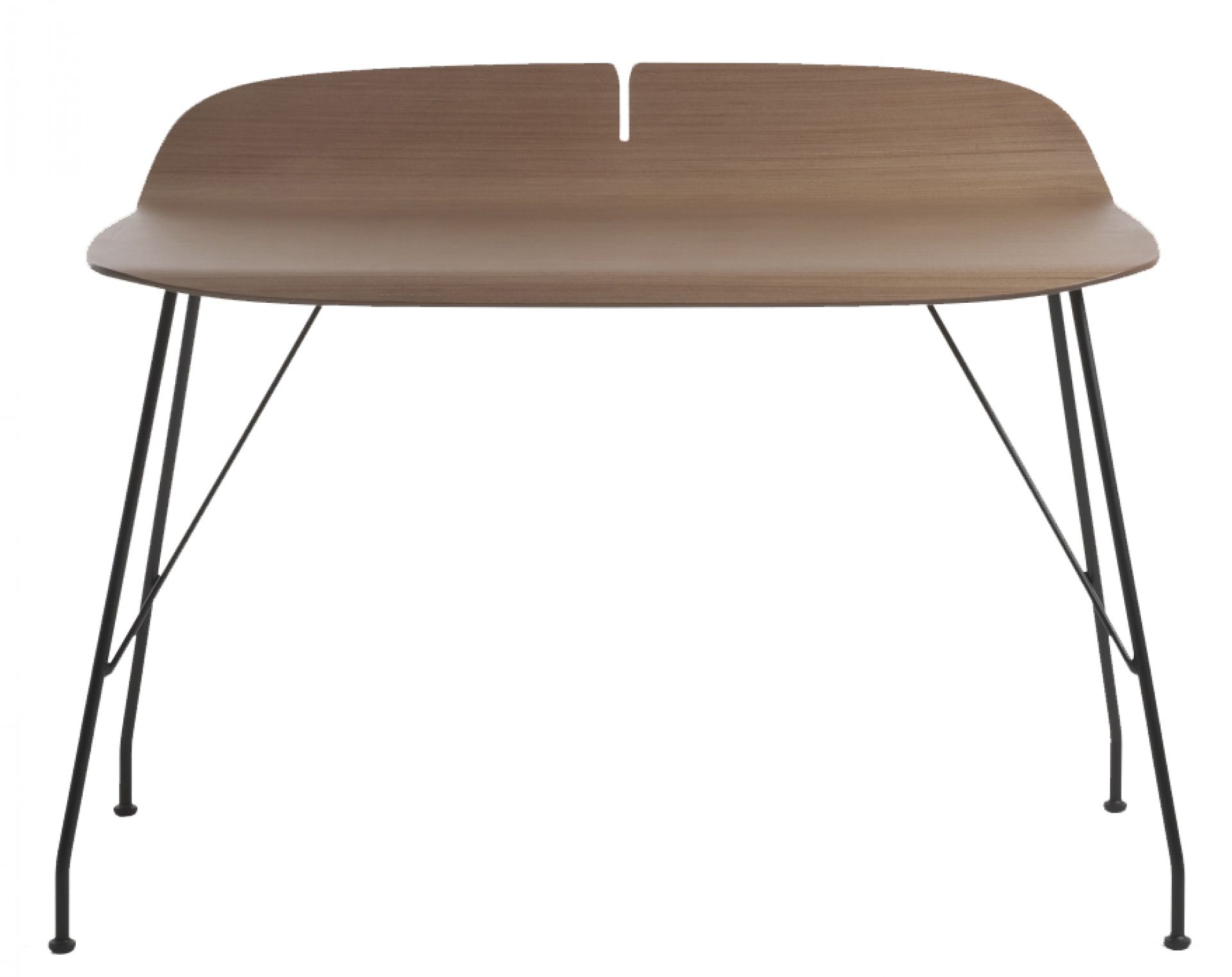 Earl of Wood Schreibtisch mit dunklem Holz und schwarz lackiertem Stahlgestell. Moderner Bürotisch.