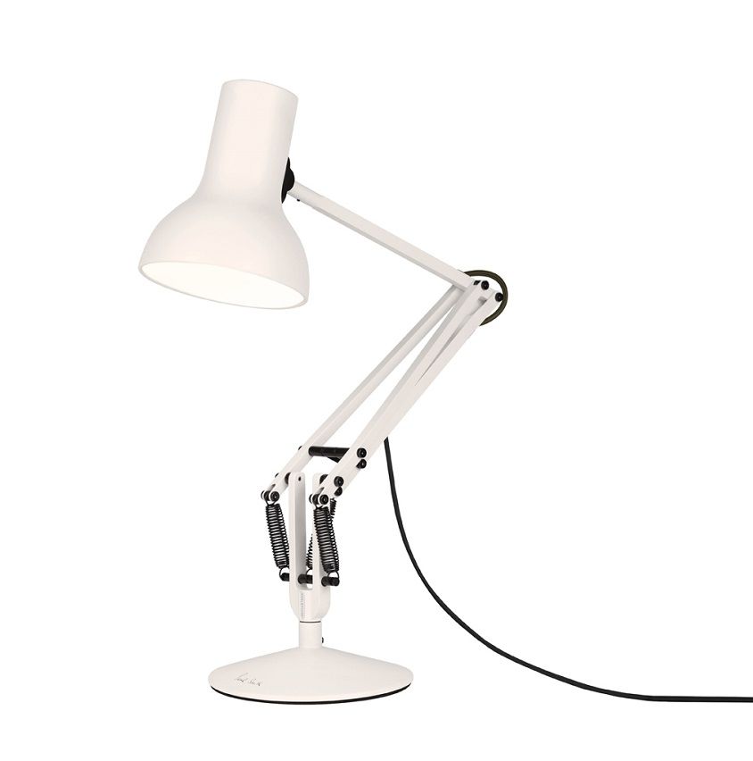 Weiße Type 75 Mini Schreibtischleuchte von Anglepoise, Paul Smith Edition, modernes Design für Büro und Zuhause.