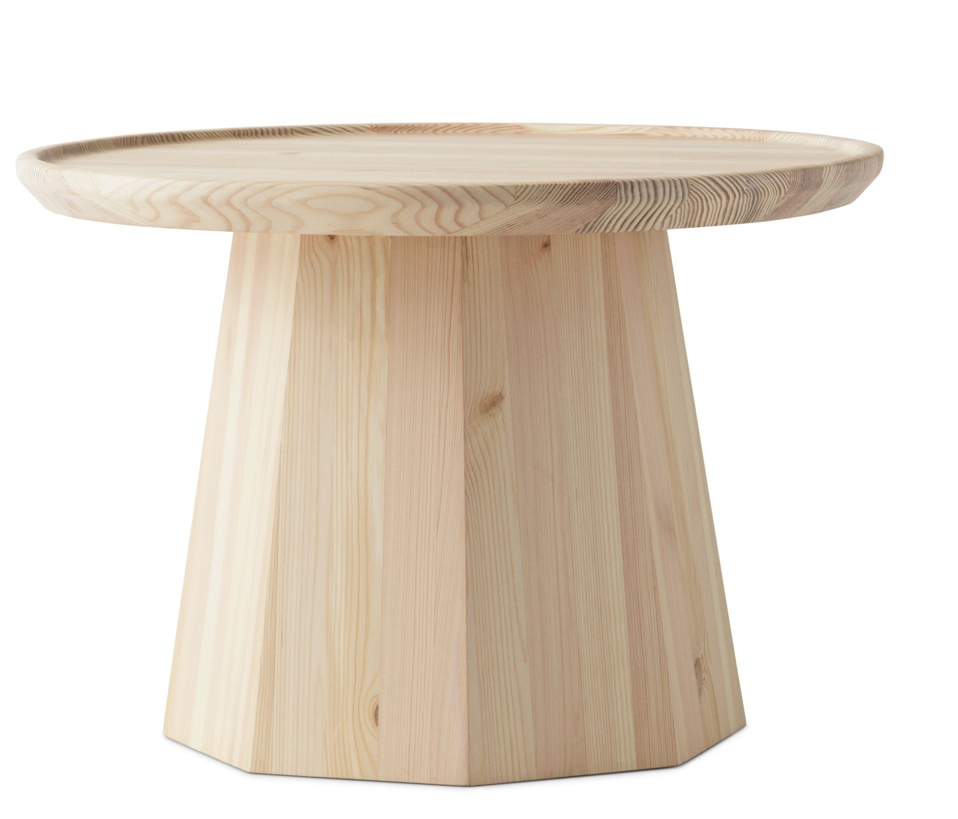 Pine Table Large Beistelltisch von Normann Copenhagen aus hellem Kiefernholz, runde Tischplatte, modernes Design.