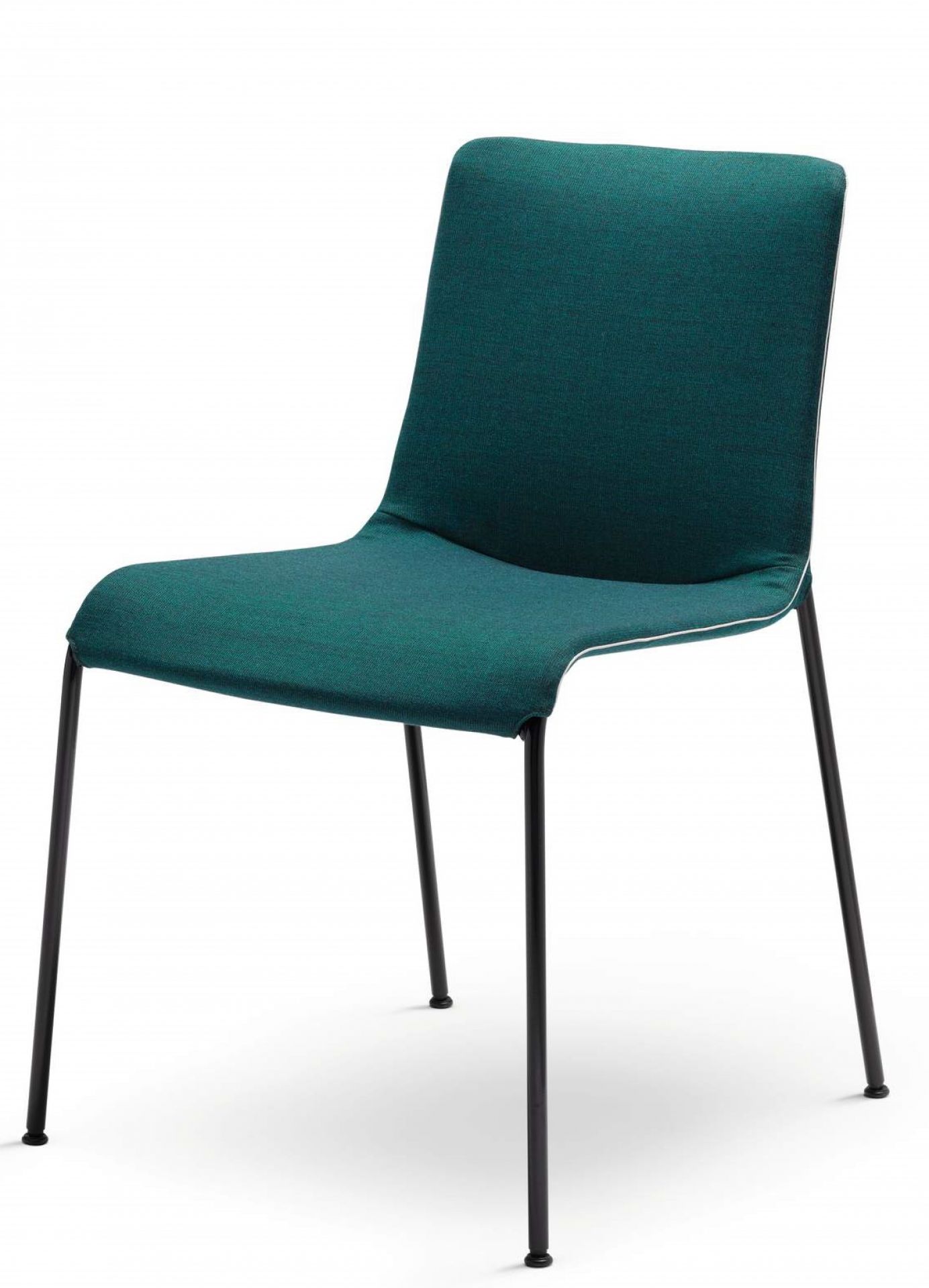 Liz Stuhl von Walter Knoll, grüner Polsterstuhl mit schwarzem Metallgestell, modernes Design für Esszimmer oder Büro.