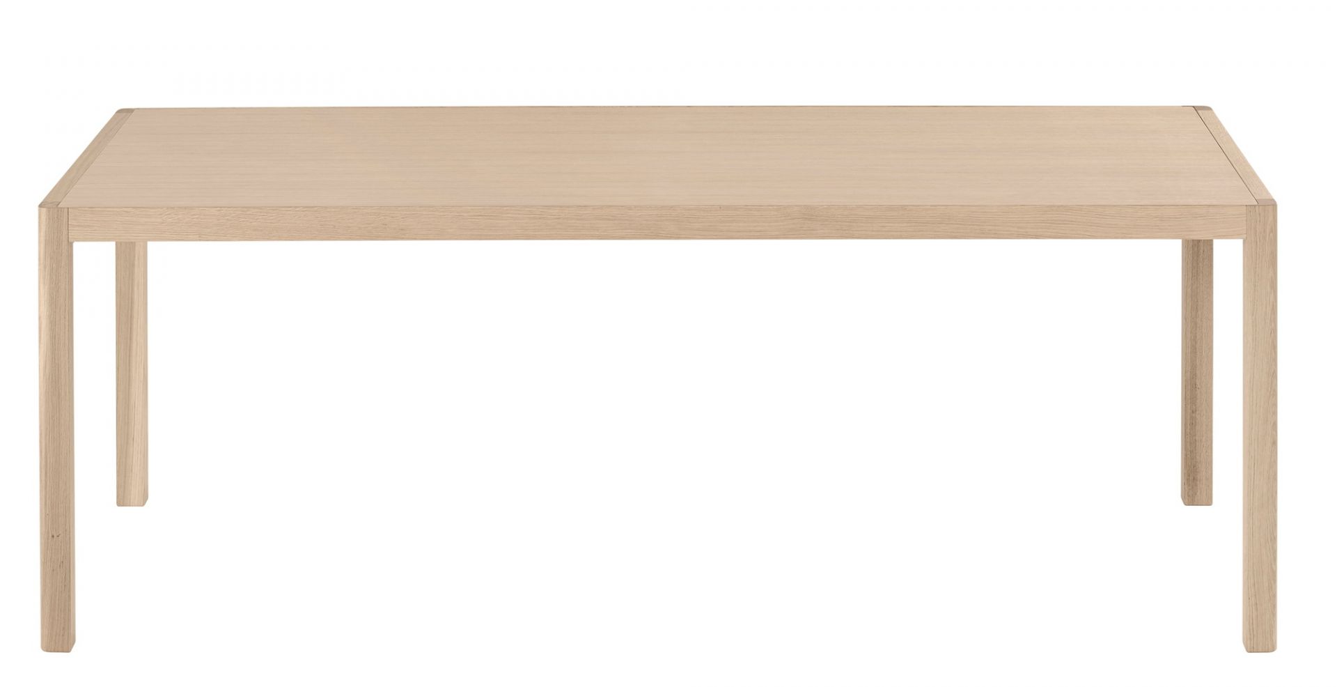 Workshop Table Tisch von Muuto aus hellem Eichenholz, rechteckige Tischplatte und vier Tischbeine.