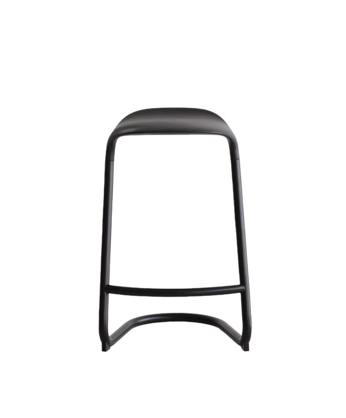 Schwarzer Cross Freischwinger-Hocker für den Innenbereich, ideal als Barhocker oder Küchenhocker.