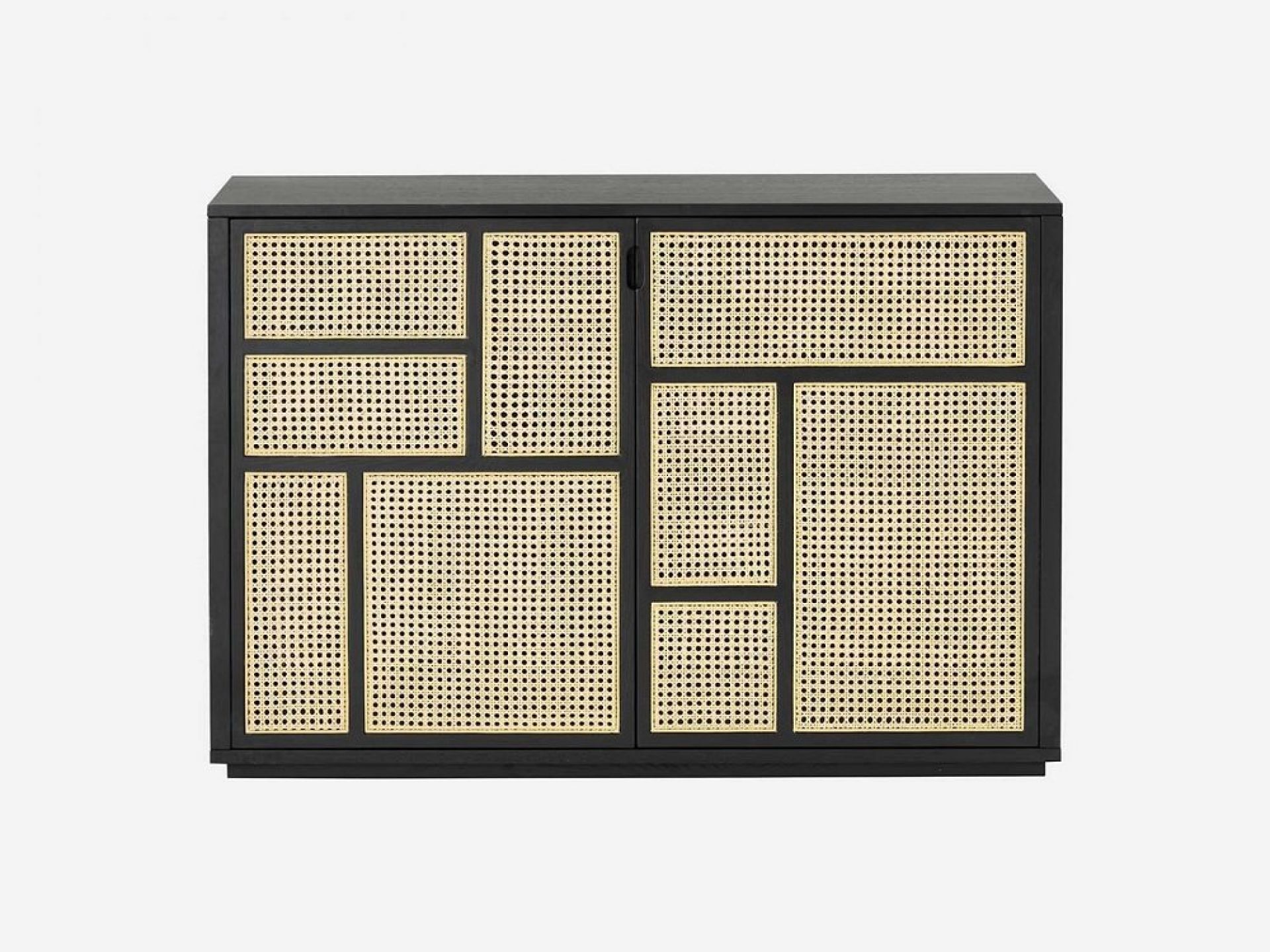 Schwarzes Air Sideboard von Design House Stockholm mit Rattanfronten für Wohnzimmer und Esszimmer.