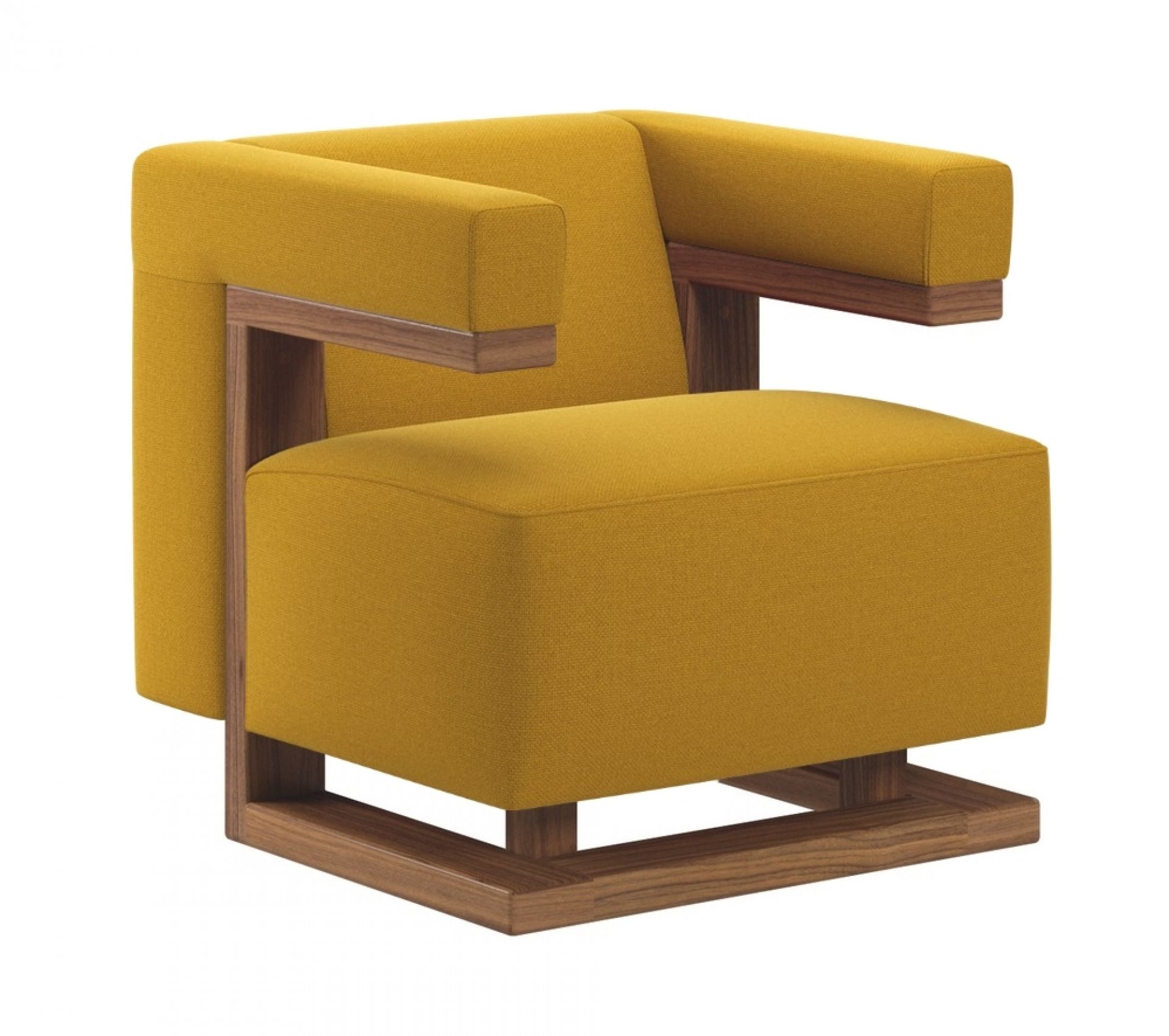 Gropius F51 Sessel im Bauhaus Stil, Reedition von Tecta, Hallingdal 130 in Gelb, Eichegestell.