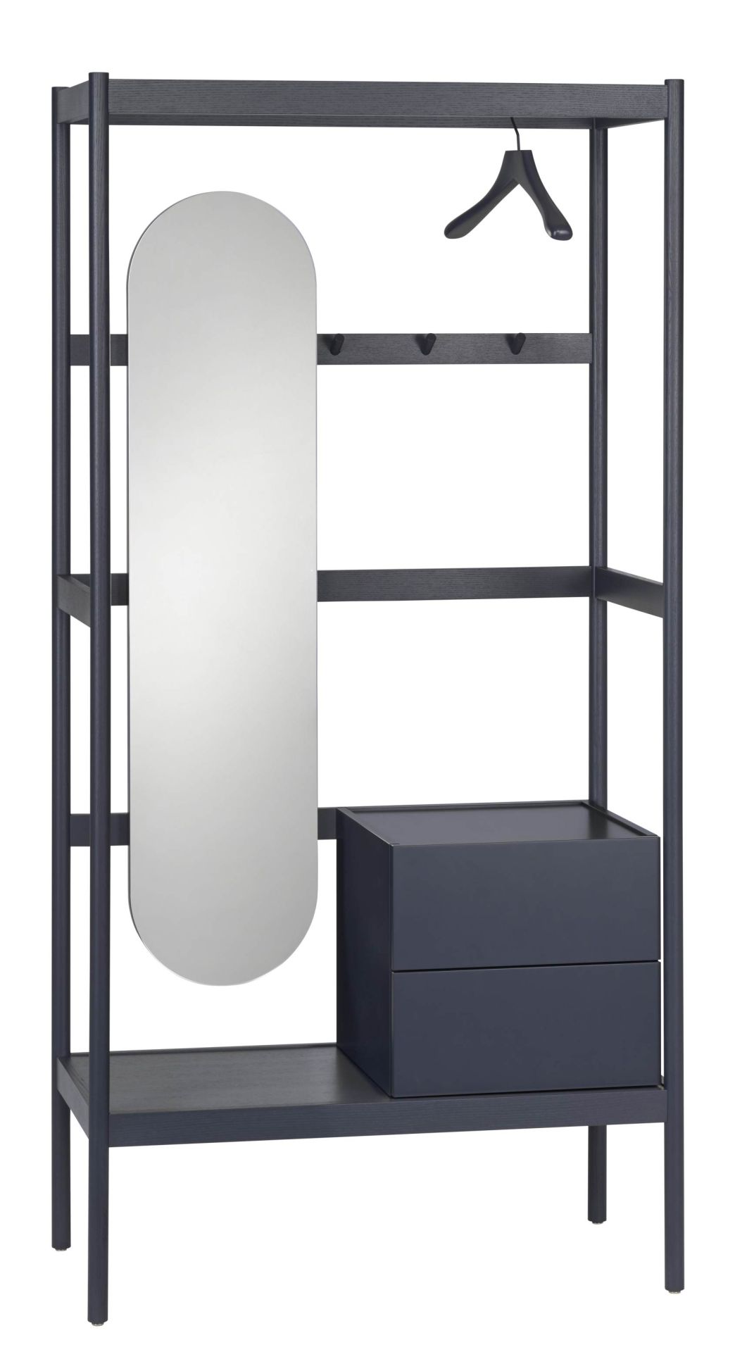 Chester Garderobe mit Spiegel von Schönbuch: Moderne, offene Garderobe in Anthrazit mit Spiegel und Schubladen.