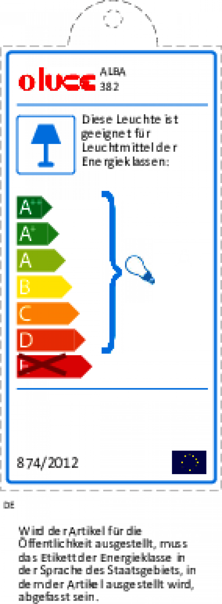 Energieeffizienzlabel für die Alba 382 Stehleuchte von Oluce, Informationen zu Energieklassen und Leuchtmittel.