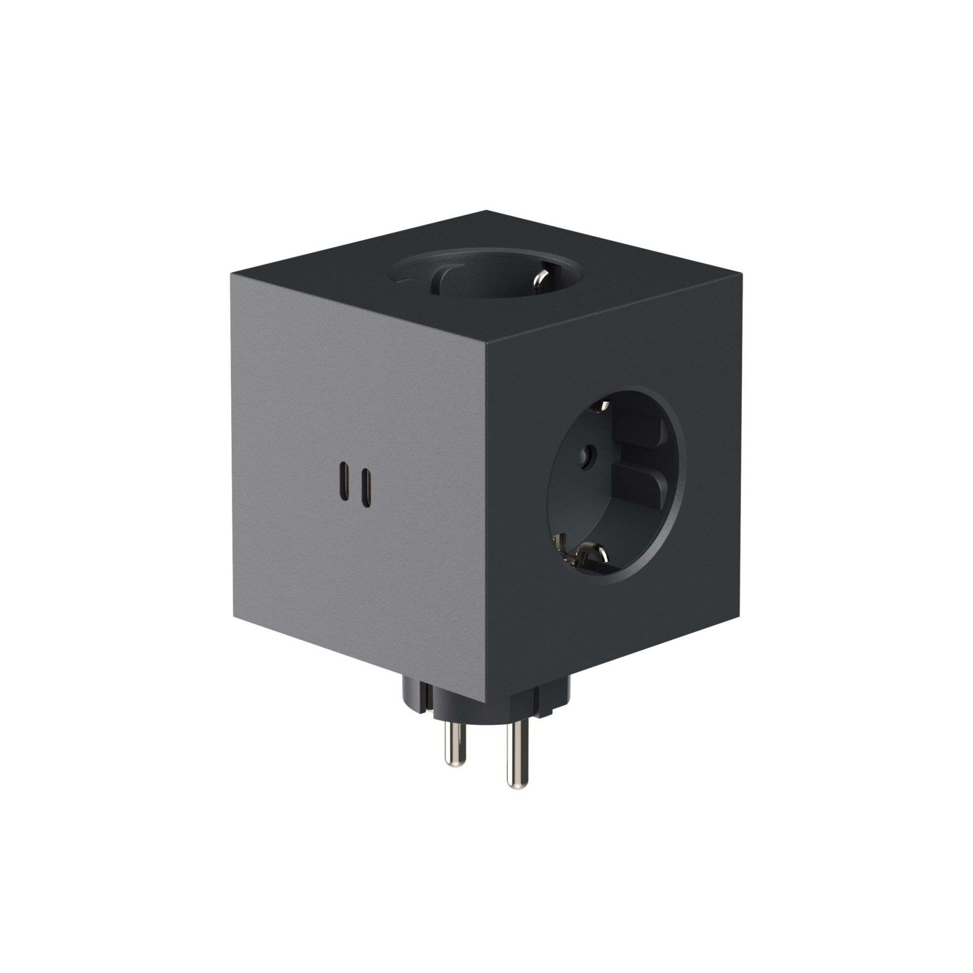 Avolt Square 2 Steckdosenwürfel mit USB-C in Grau, Mehrfachsteckdose für Zuhause und Büro.