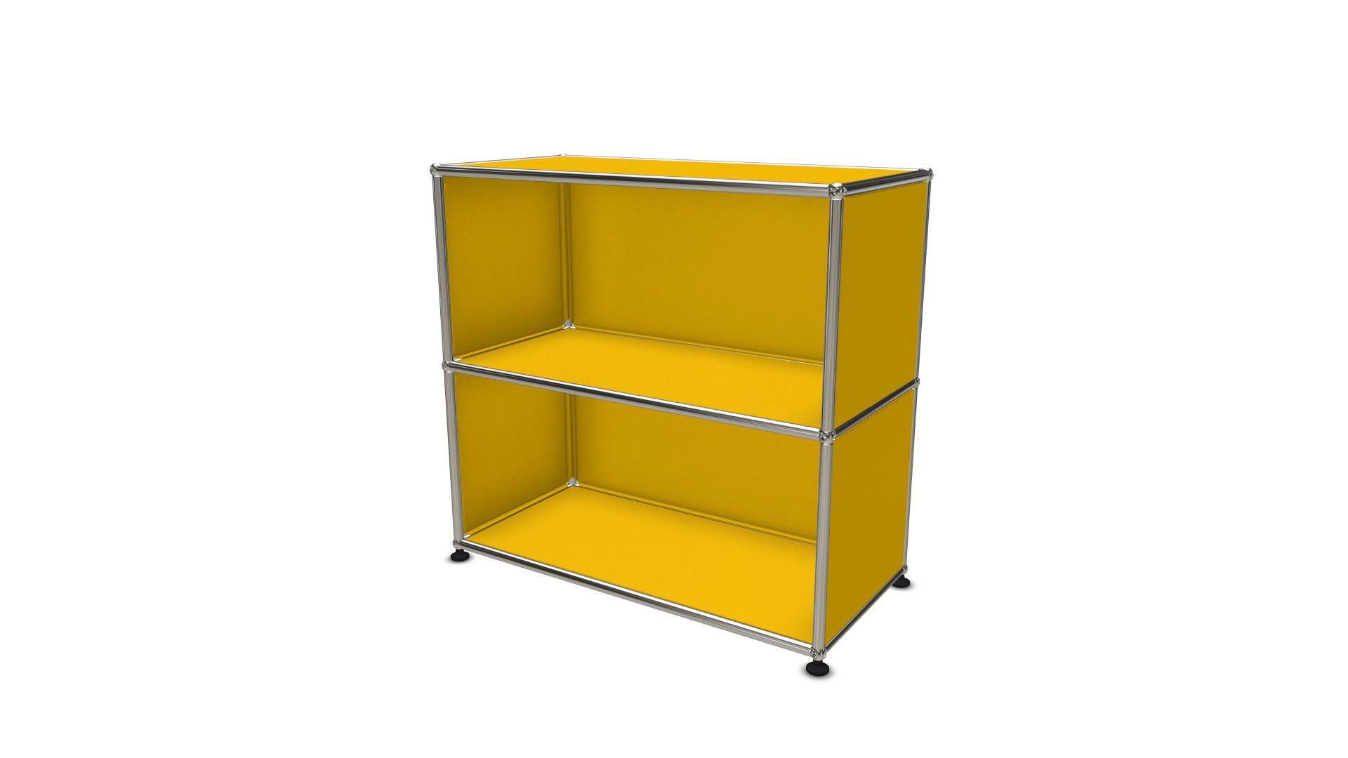 USM Haller Regal, offenes Sideboard in Gelb, modernes modulares Möbeldesign für Wohnzimmer und Büro.