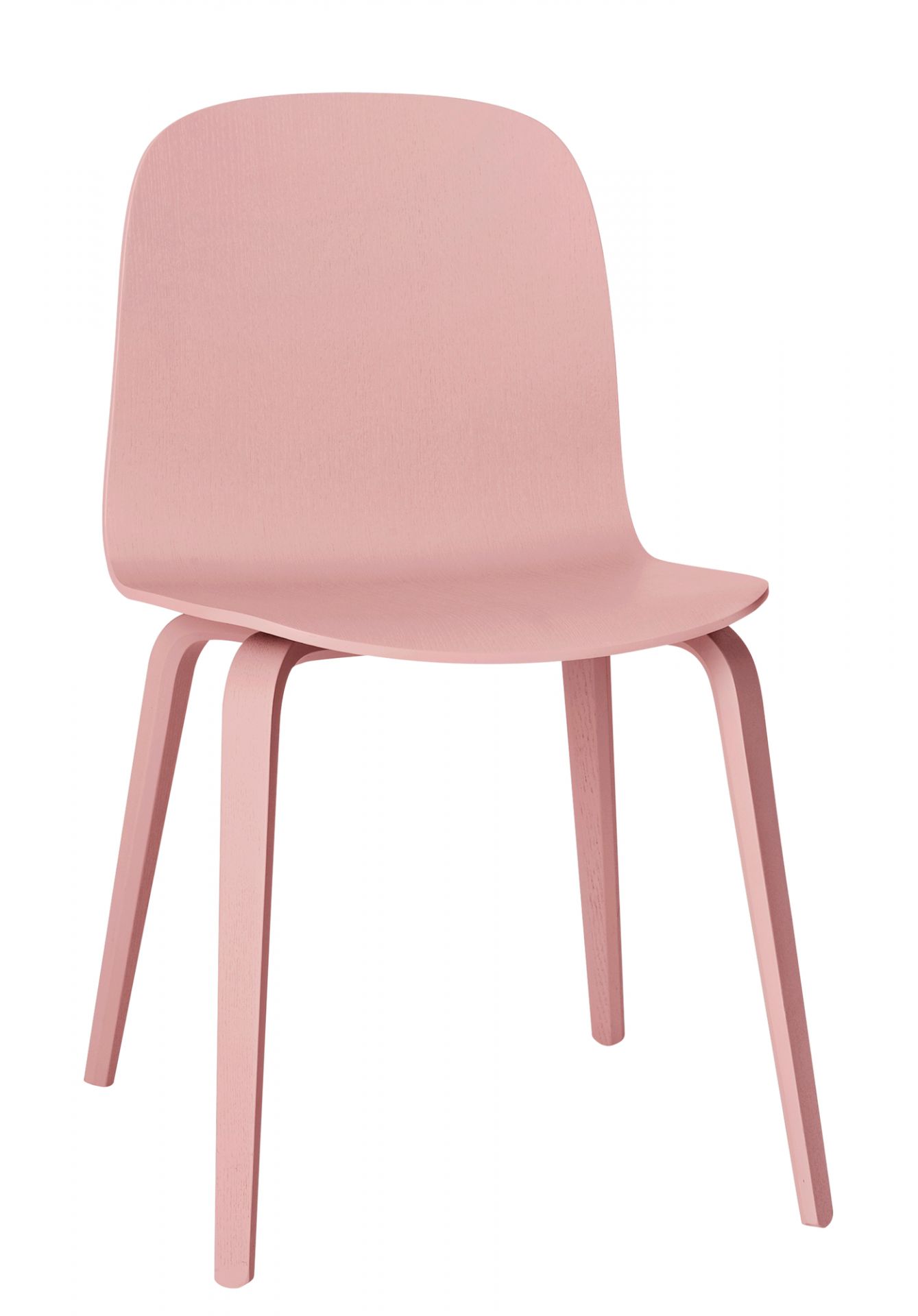 Rosa Muuto Visu Chair mit Holzbeinen, moderner skandinavischer Stuhl für Esszimmer und Wohnbereich.