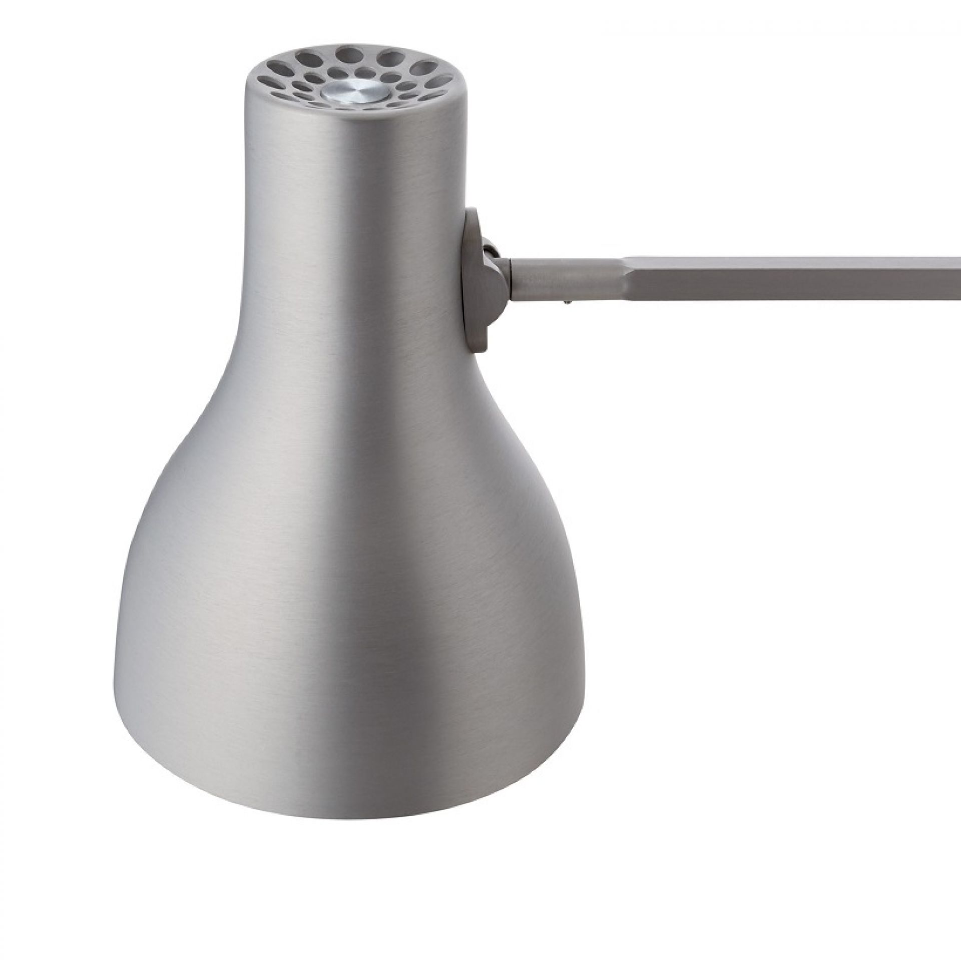 Nahaufnahme der Anglepoise Type 75 Tischleuchte in Silber lustre, moderne Schreibtischlampe für Büro und Zuhause.