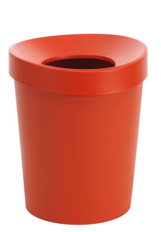 Roter Happy Bin Papierkorb von Vitra, ideal für Büro und Zuhause.