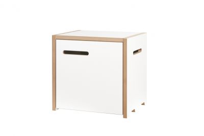 Tojo Halbstark Regal Grundmodul mit Tür rechts, weißes Holzregal mit Griffloch, Stauraum.