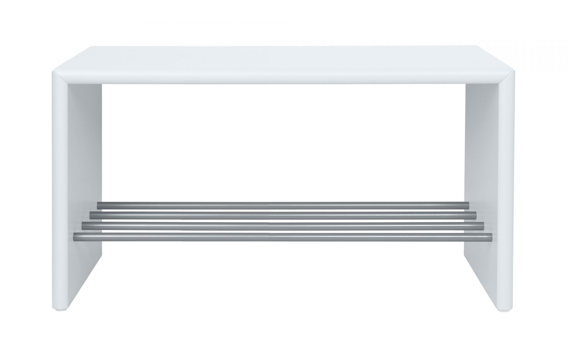 Weiße Schuhbank mit Sitzfläche und Schuhablage aus Metall, Modell Montana.