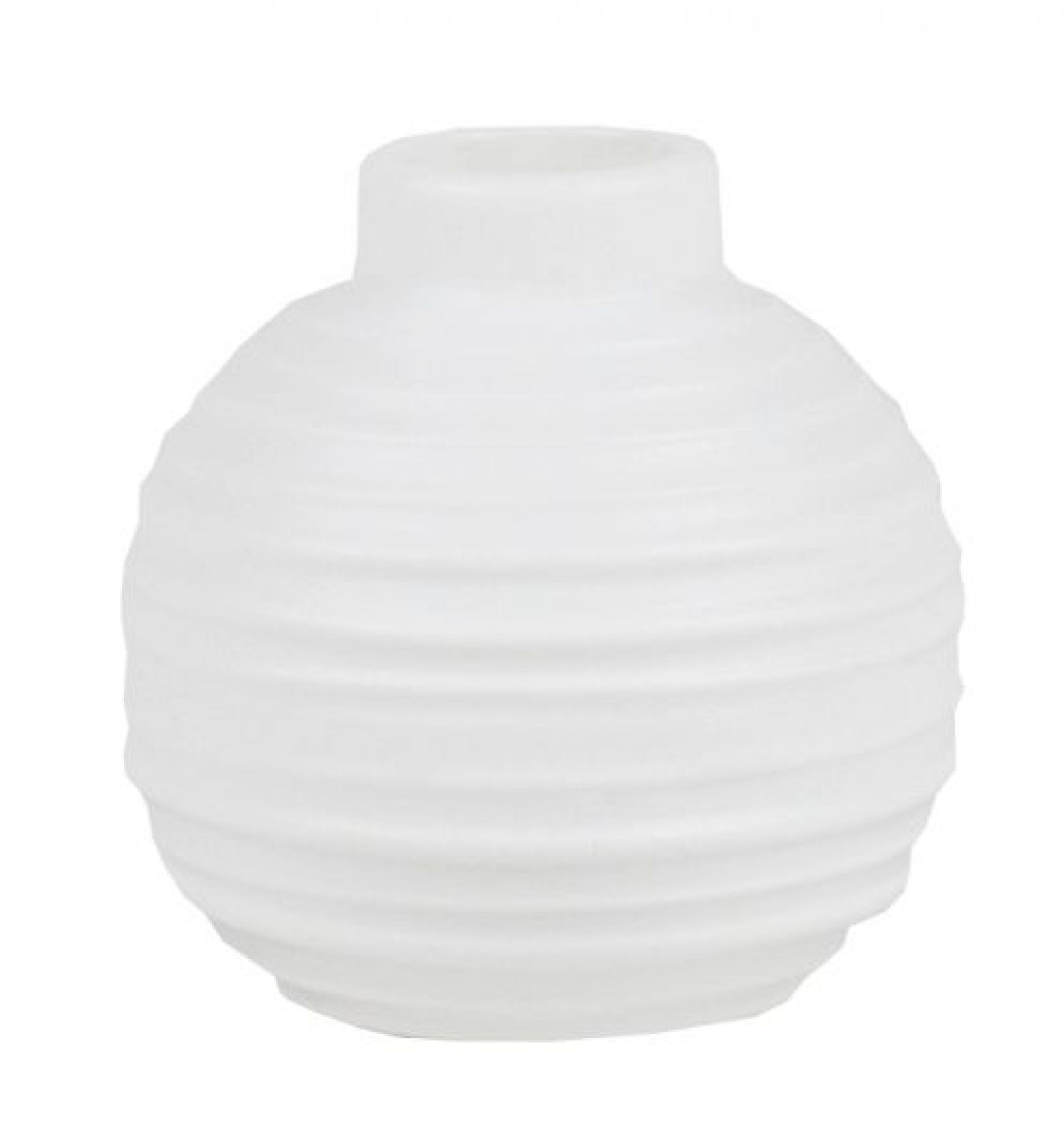Weiße Living Wunderkugel Vase aus dem 3er Set von Räder, Einzelstück, geriffelte Oberfläche.