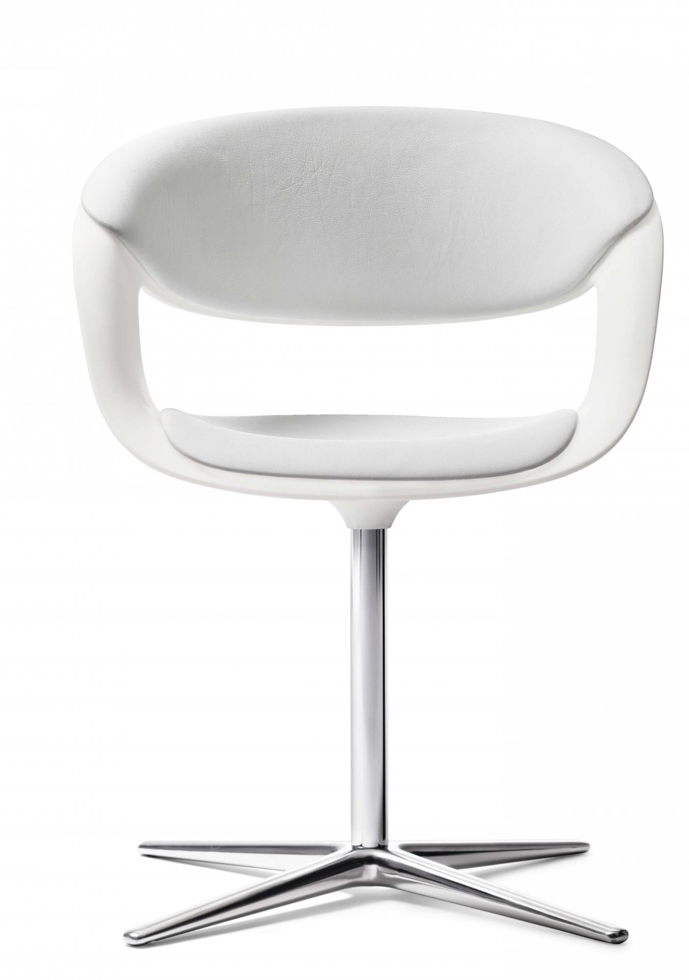 Weißer Lox Sessel von Walter Knoll mit Chromfuß, moderner Drehstuhl für Büro und Wohnbereich.