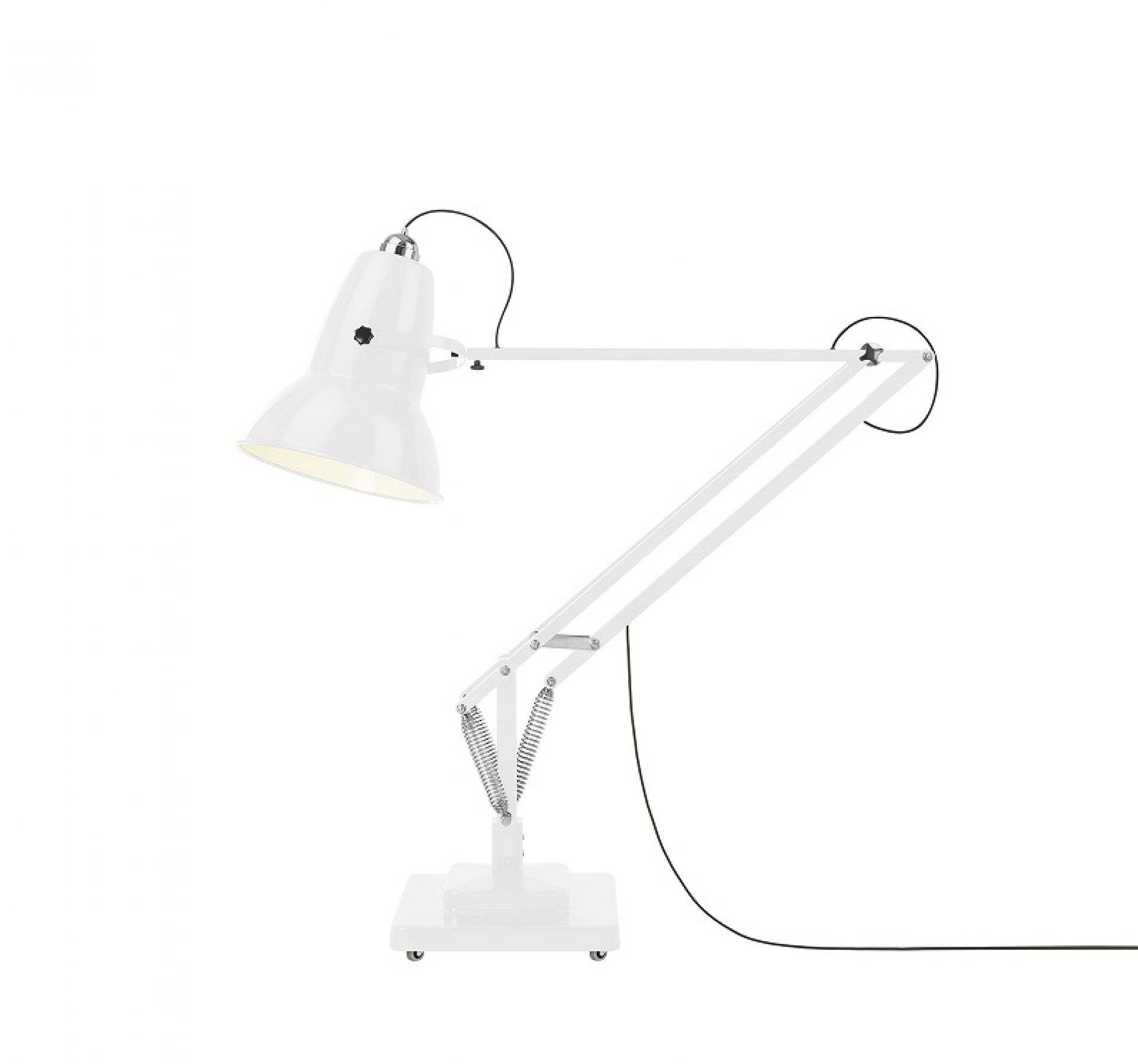 Weiße Anglepoise Original 1227 Giant Stehleuchte für Innenräume, verstellbare Designerlampe.