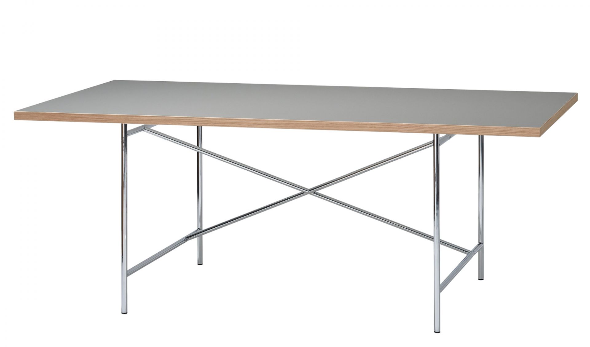 Eiermann Tisch mit Linoleum Tischplatte in Asche und verchromtem Stahlgestell.