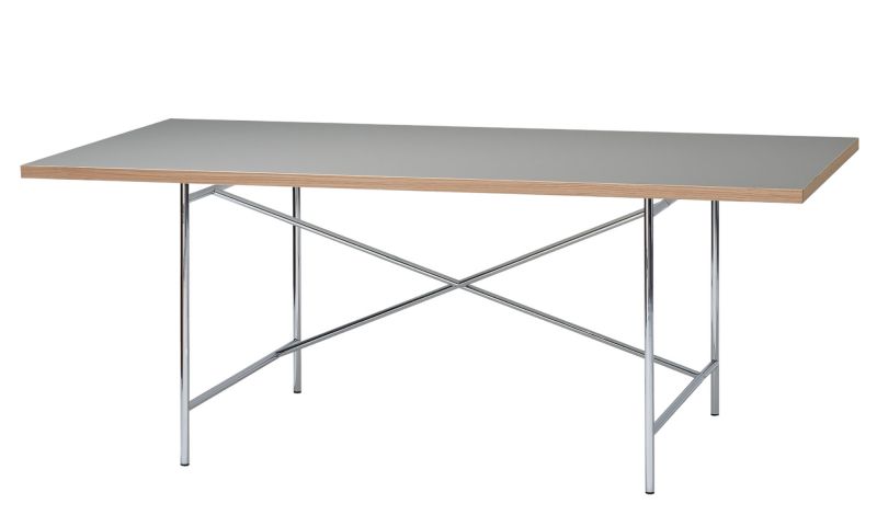 Eiermann Tisch mit Linoleum Tischplatte in Asche und verchromtem Stahlgestell.