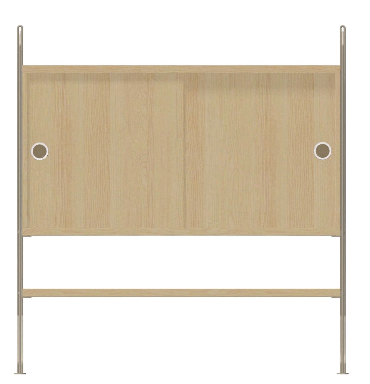 Wohnzimmer KONFIGURATIONEN L3 String Furniture mit Schiebetüren und Regalböden in hellem Holzdekor.