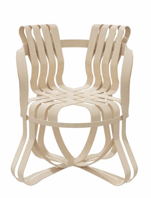 Cross Check Stuhl mit Armlehnen von Knoll International, helles Holz, modernes Design, Sitzmöbel.