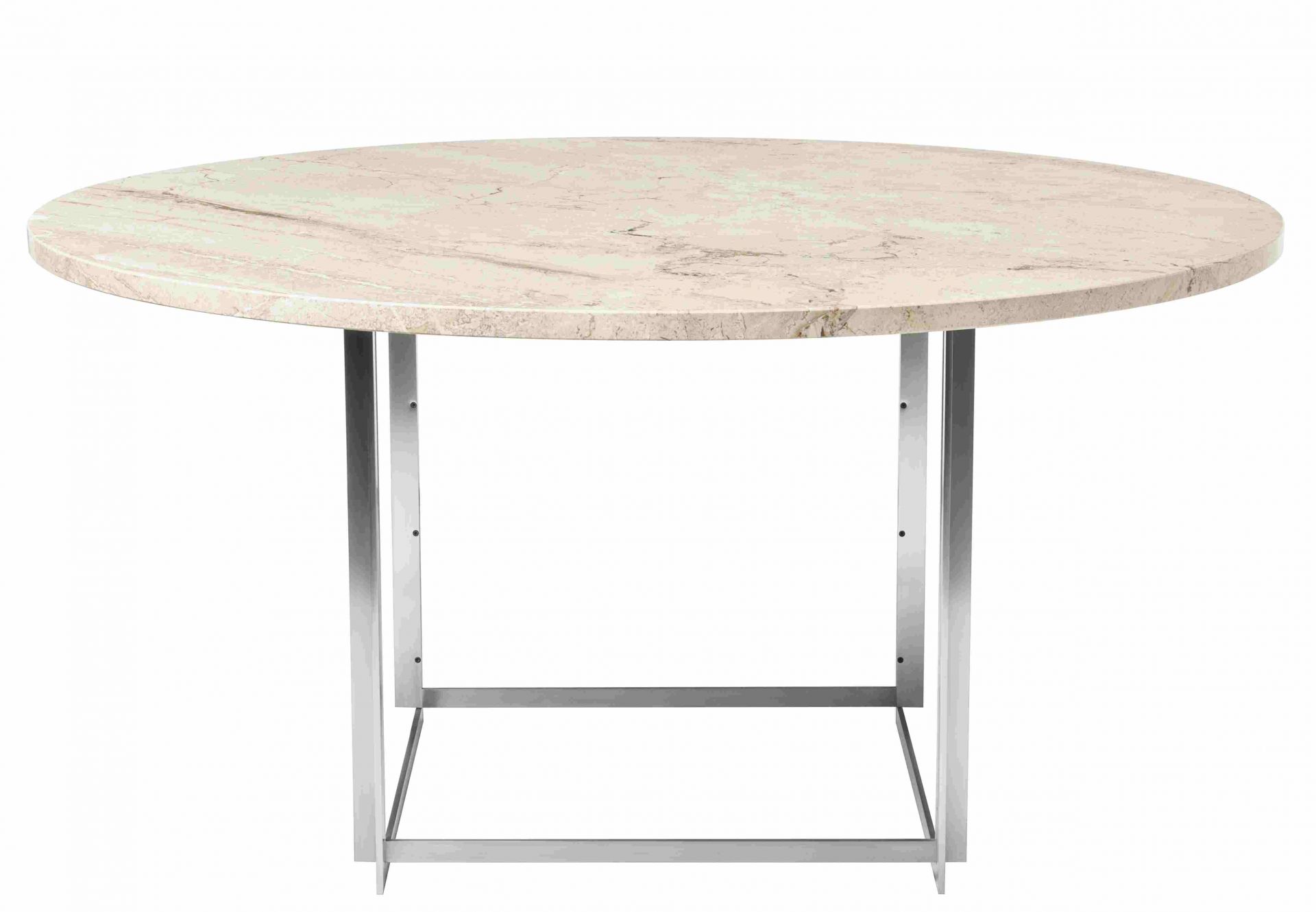 PK54 Esstisch von Fritz Hansen mit runder Marmorplatte und verchromtem Stahlgestell. Designklassiker für Esszimmer.