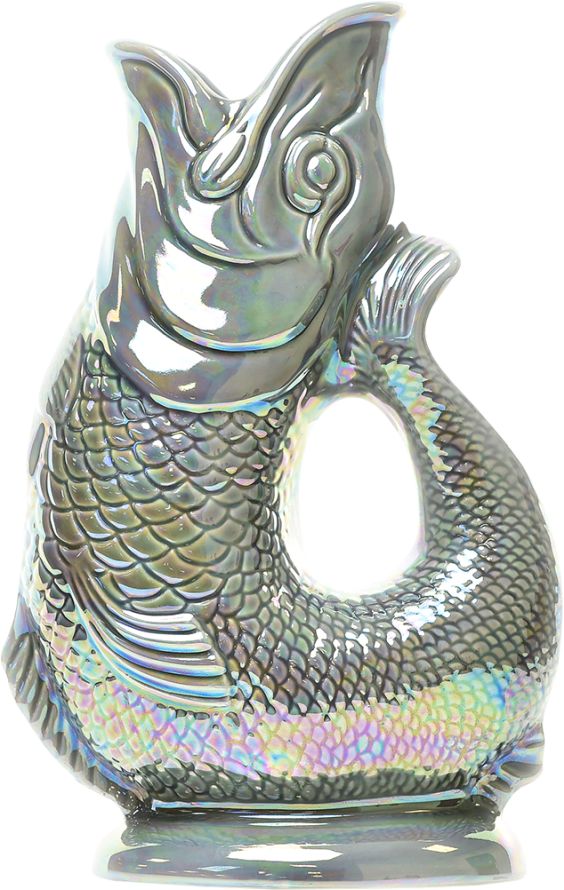 Gluckigluck Karaffe in Fischform mit schimmerndem Lustre-Finish, dekorative Wasserkaraffe für Tisch und Küche.