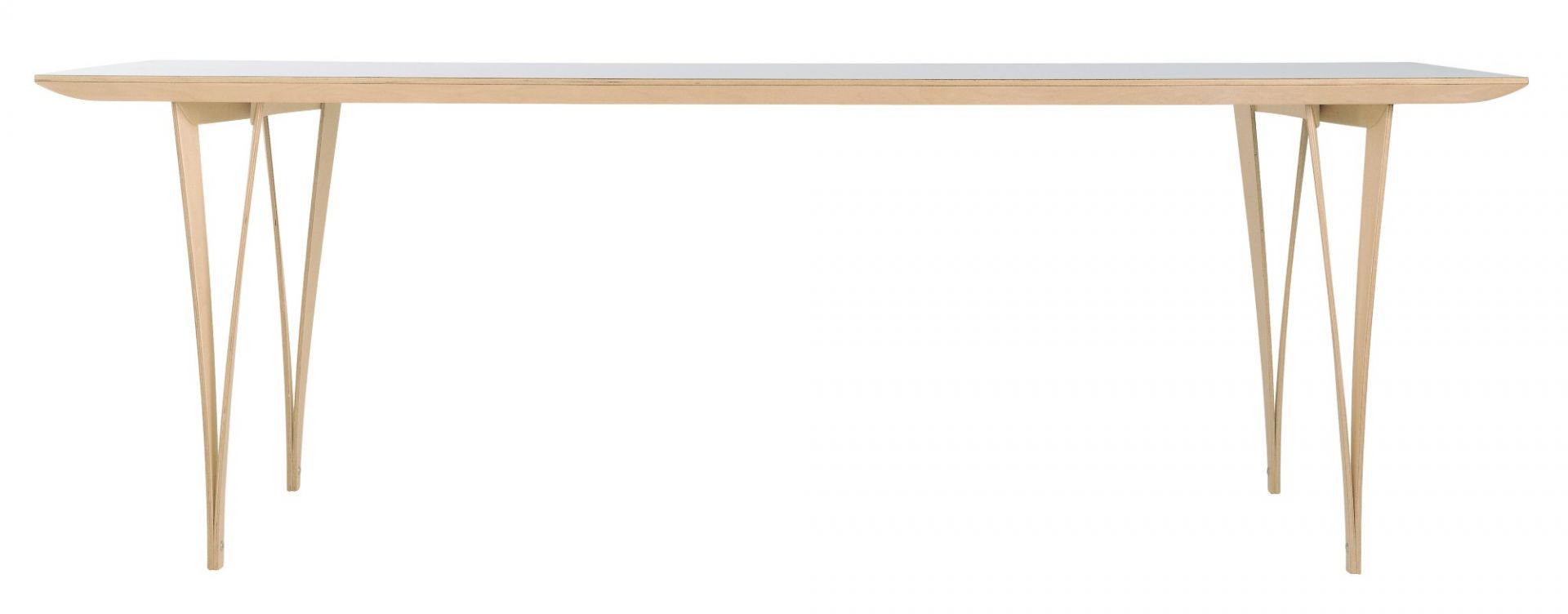 Spanoto Tisch von Moormann: Heller Holztisch mit weißer Platte und filigranen Beinen.