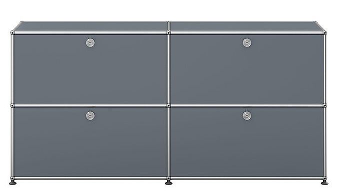 USM Haller Sideboard in Mittelgrau mit vier Klappen, modernes Designmöbel für Wohnzimmer und Büro.