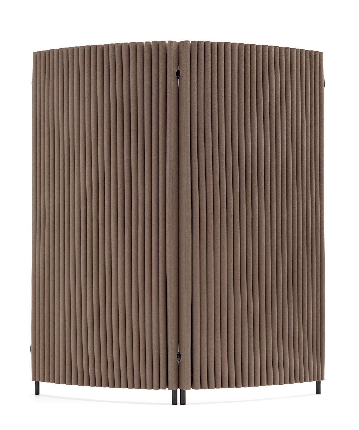 Brauner Hey Sign Welle Paravent mit zwei gebogenen Elementen und Verbindern, ideal als Raumteiler und Sichtschutz.