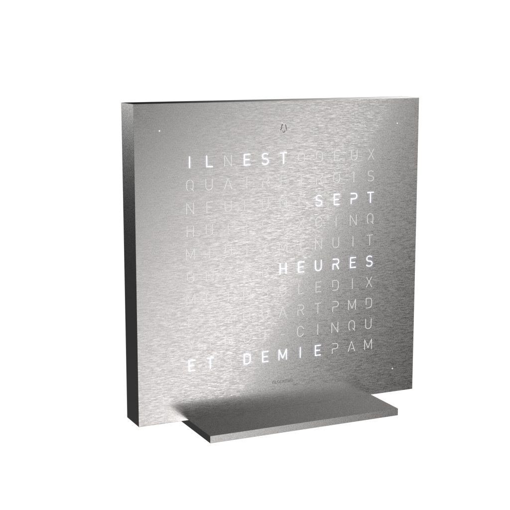 Earth 13.5 Steel Series Tischuhr / Zeitobjekt Französisch QLOCKTWO