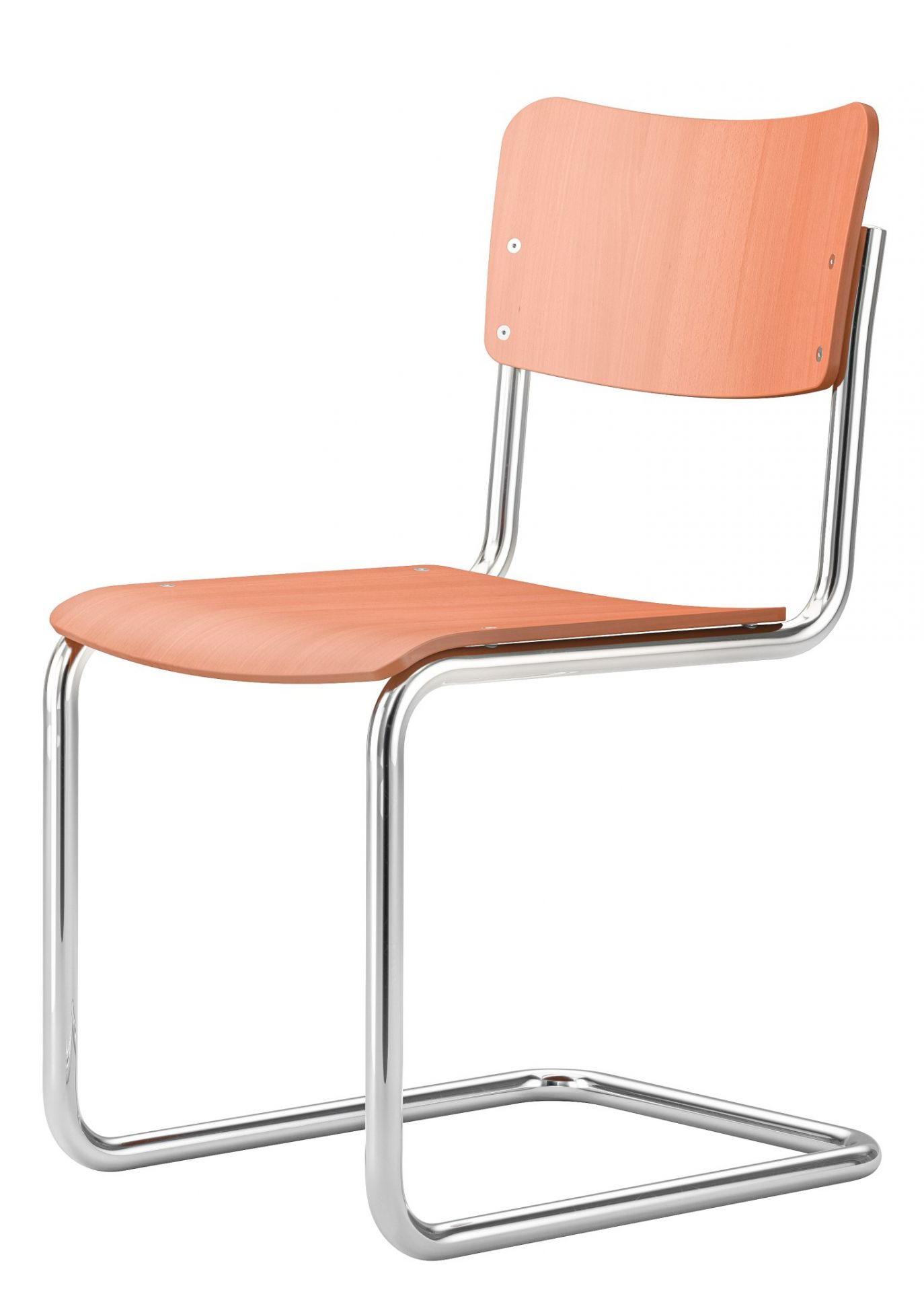 S 43 K Kinderstuhl Freischwinger von Thonet in Bernsteingelb mit Stahlrohrgestell. Kinderzimmer Möbel.