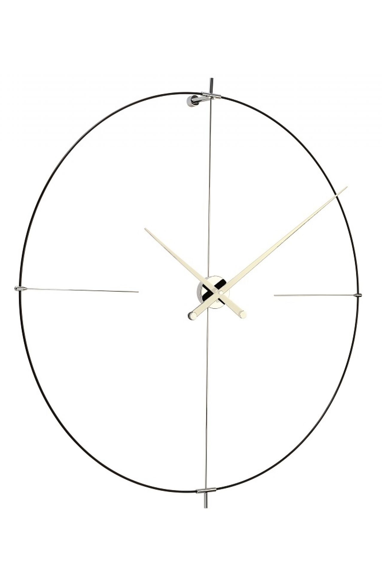 Nomon Bilbao Wanduhr mit schwarzem Rahmen und weißen Zeigern, modernes Design für Wohnzimmer.