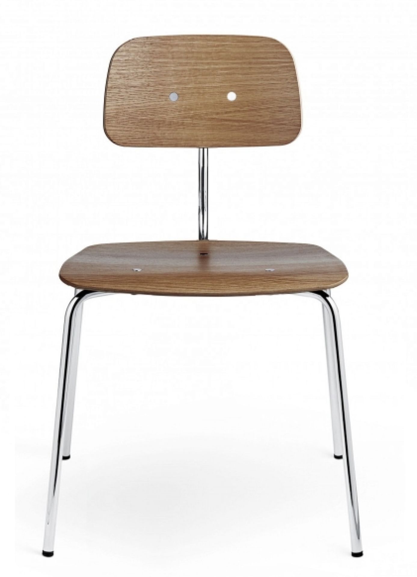 Kevi Stuhl mit Holzschale und verchromtem Gestell, Design Bürostuhl für Arbeitszimmer und Büro.