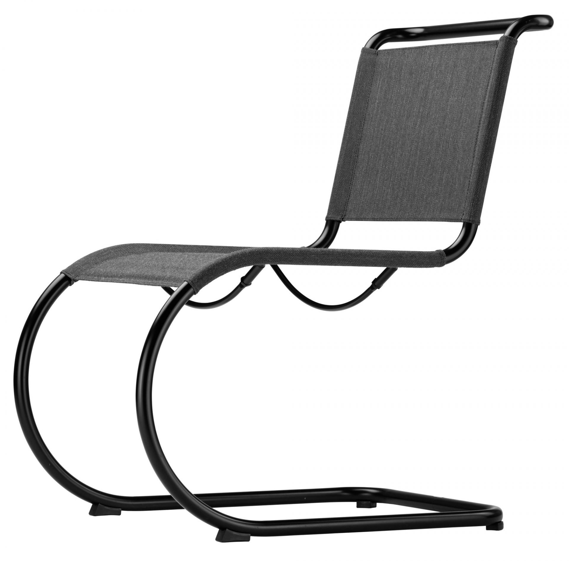 S 533 Freischwinger von Thonet für den Außenbereich, Stahlrohr und grauem Textilgewebe.