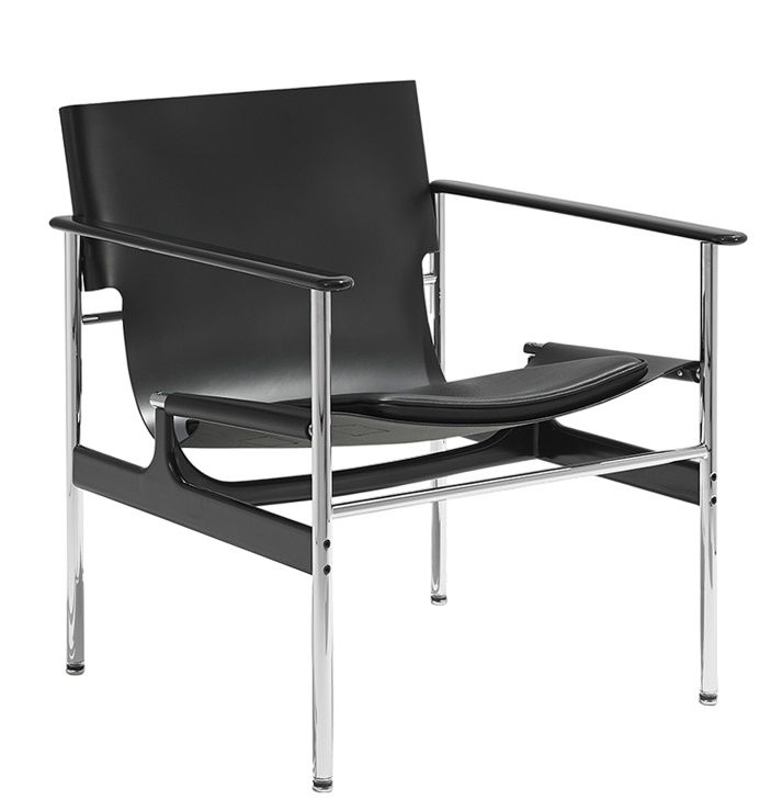 Schwarzer Pollock Sessel mit Leder und Chromgestell von Knoll International, moderner Designklassiker.