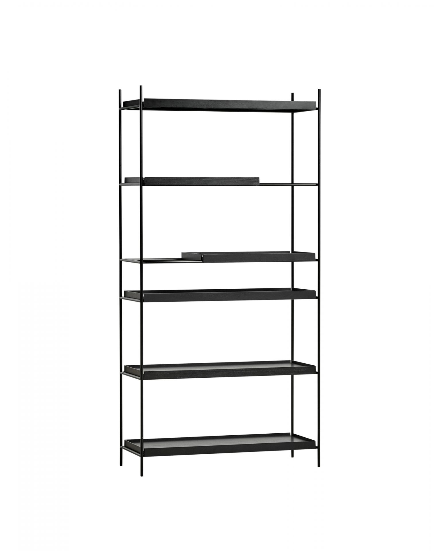Woud Tray Regal, hoch, schwarz lackiertes Eichenholz, modernes Bücherregal für Wohnzimmer und Büro.