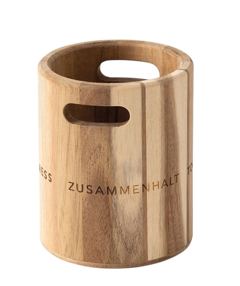 Zylinderförmige Holzvase "Zusammenhalt" von Räder mit zwei Griffaussparungen, ideal als Dekoration oder Aufbewahrung.