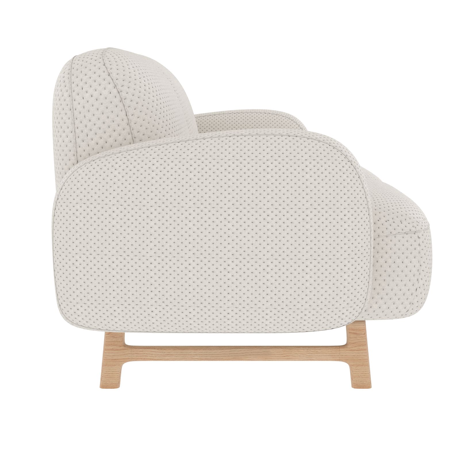 Auguste Sofa von Hartô, 2-Sitzer in Beige mit Holzbeinen, Seitenansicht. Gemütliches Sofa für Wohnzimmer.