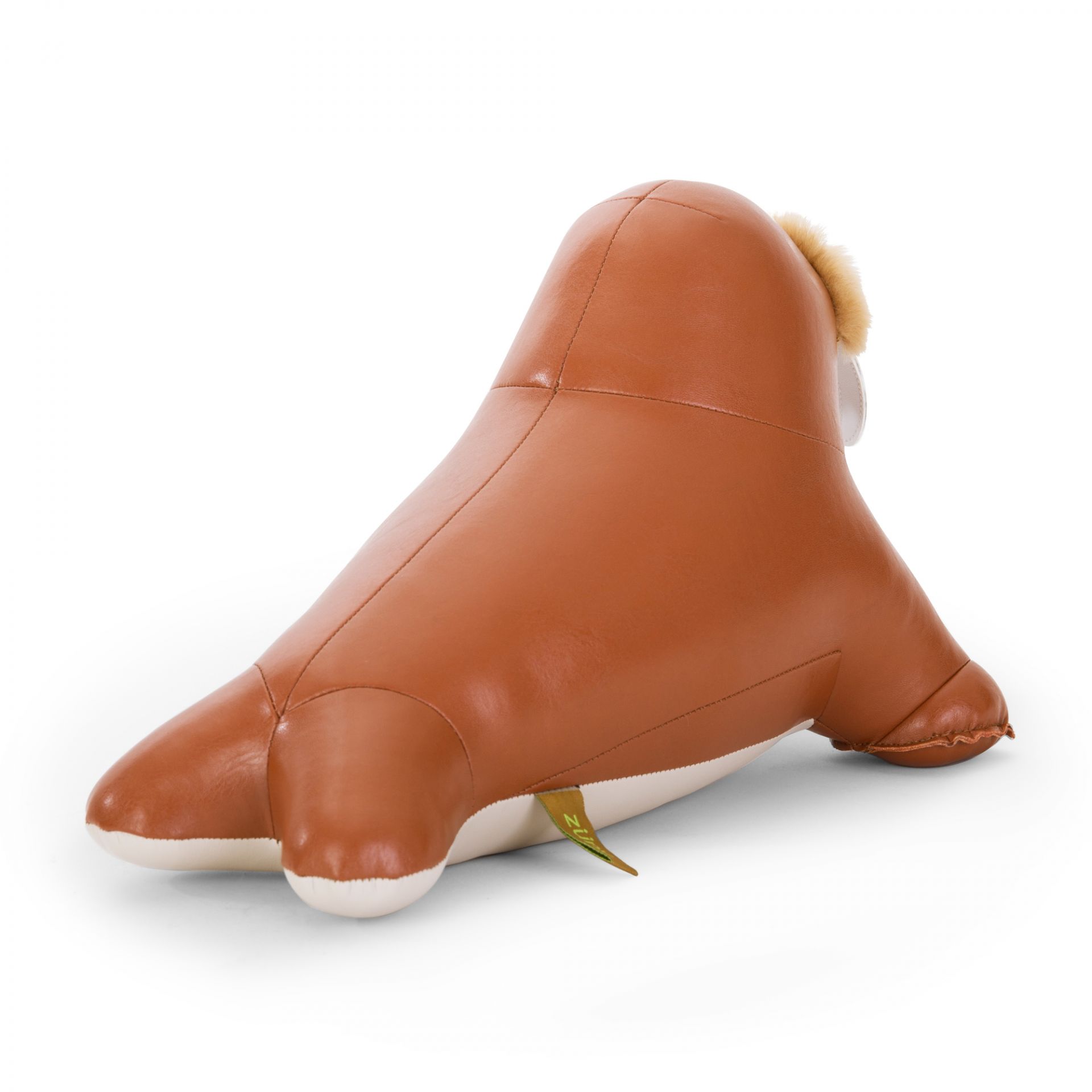 Türstopper Walross Walu von Züny, tan und weiß, aus Kunstleder, Seitenansicht auf weißem Hintergrund.