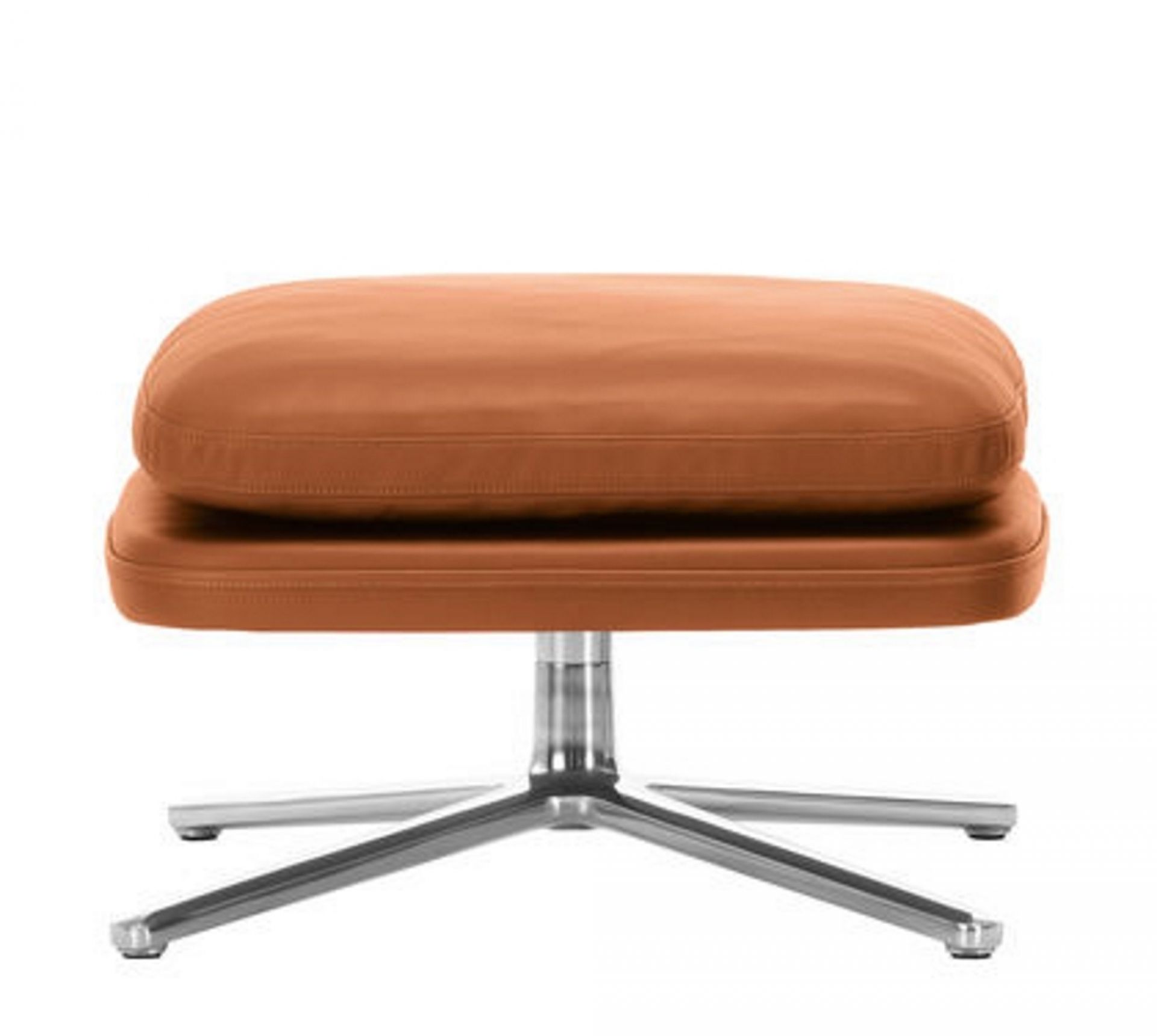 Vitra Grand Relax Ottoman in Leder Cognac mit Aluminiumfuß, bequeme Fußablage für Sessel.