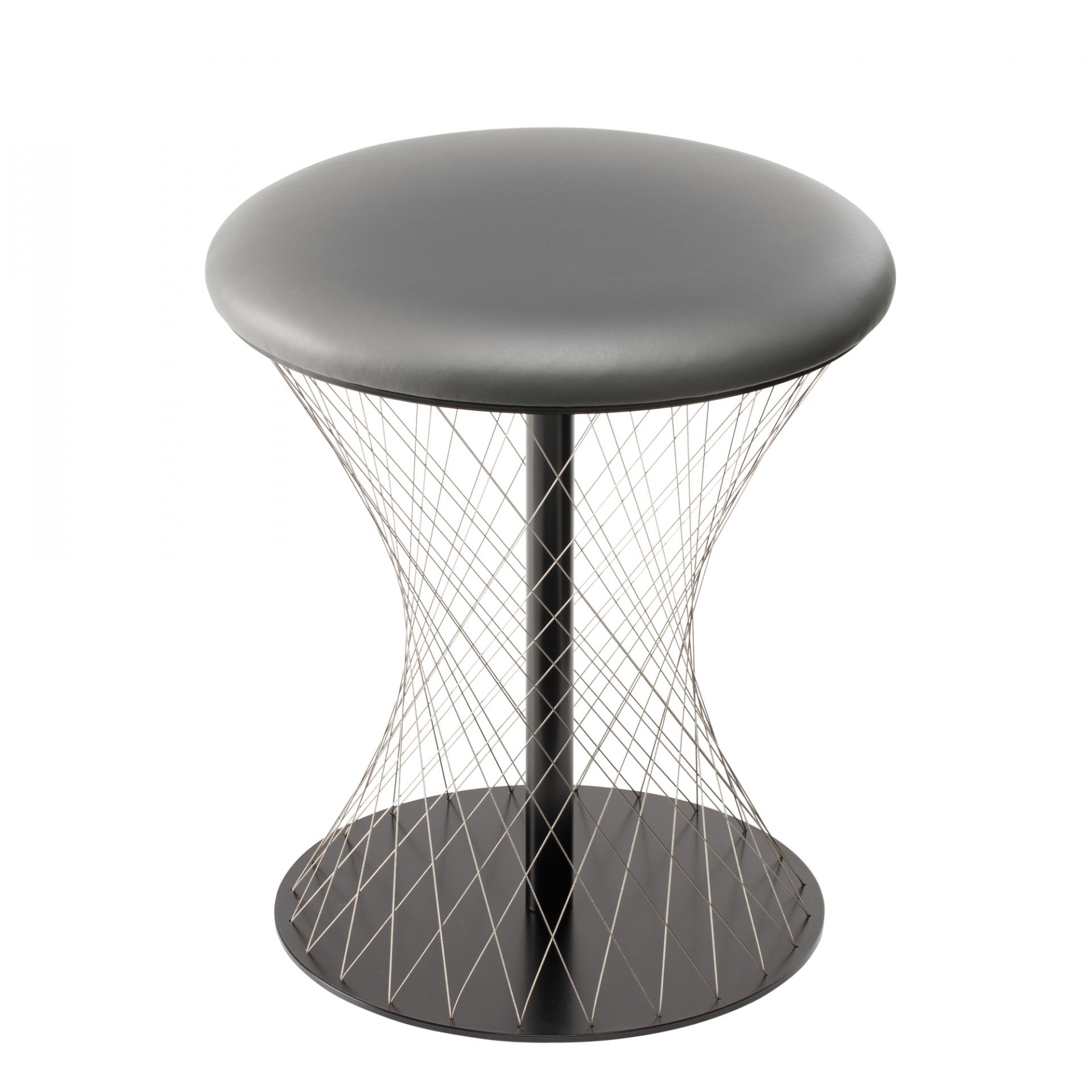 Grauer Network Stool Hocker mit Drahtgestell und rundem Sitzpolster für moderne Einrichtung.