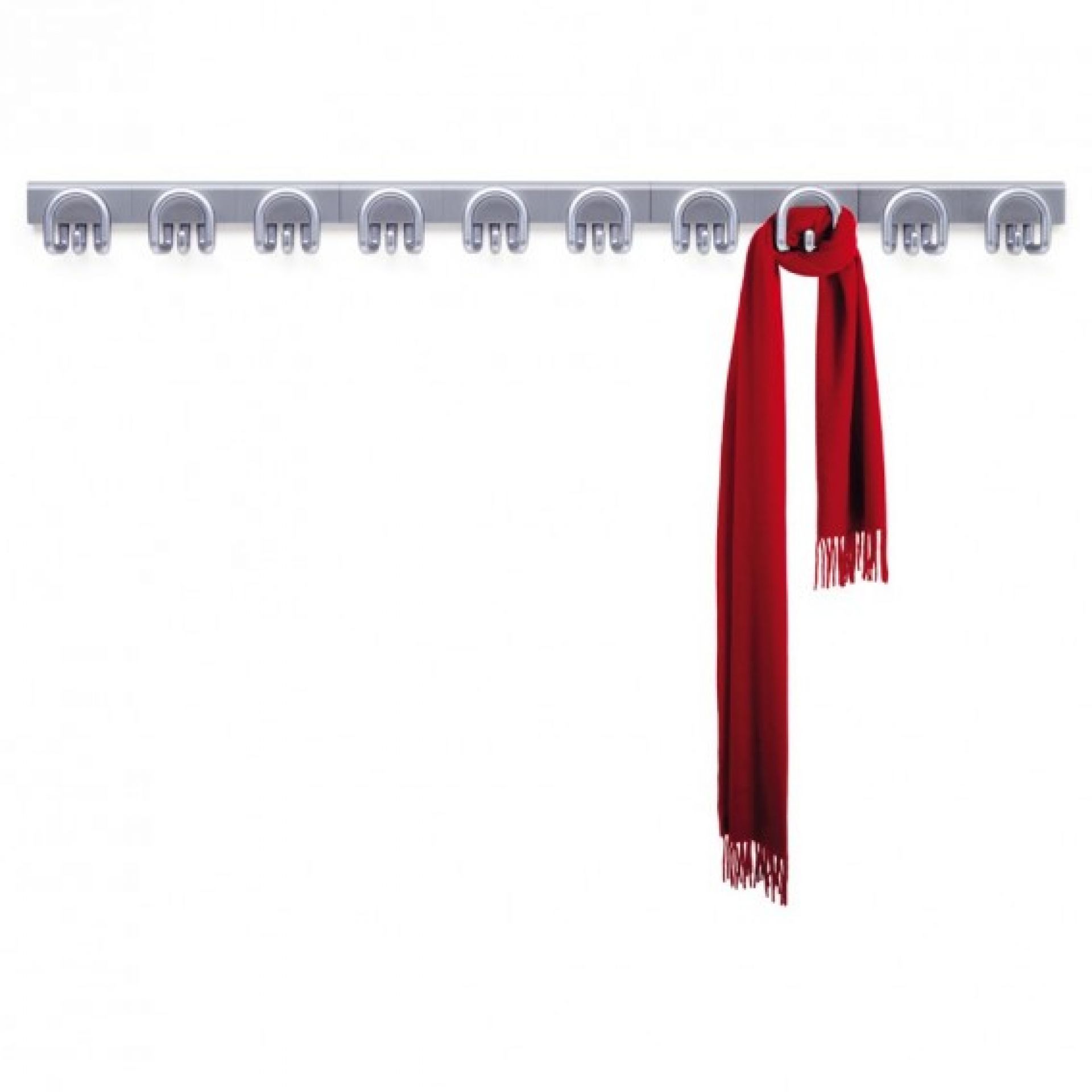 Dueposti Wandkleiderhaken von Rexite mit rotem Schal. Moderner Garderobenhaken für Flur und Büro.