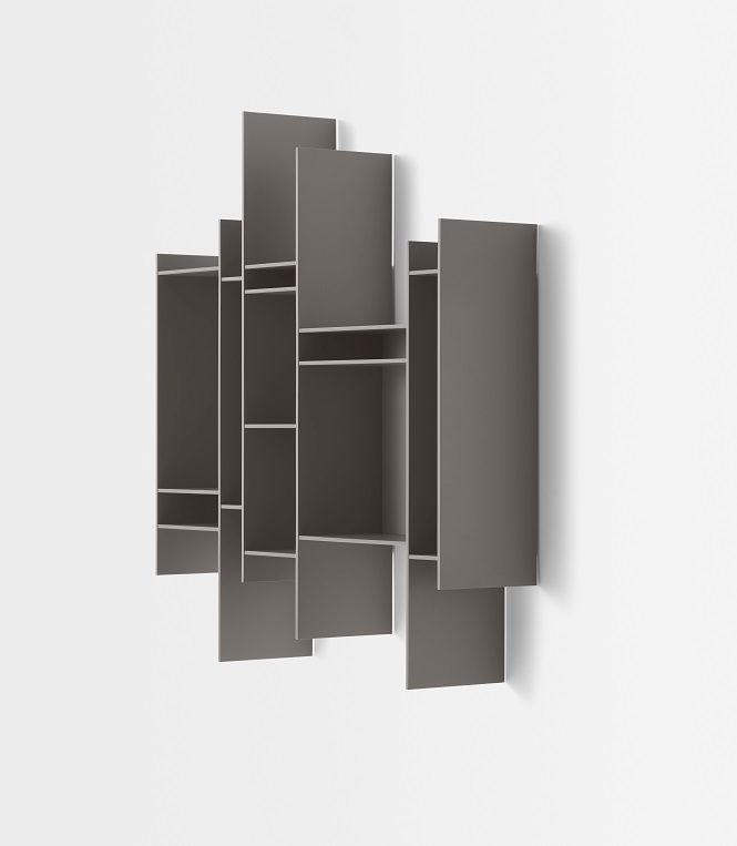 Graues Randomito Regalsystem von MDF Italia, modernes Wandregal für Wohnzimmer und Büro.