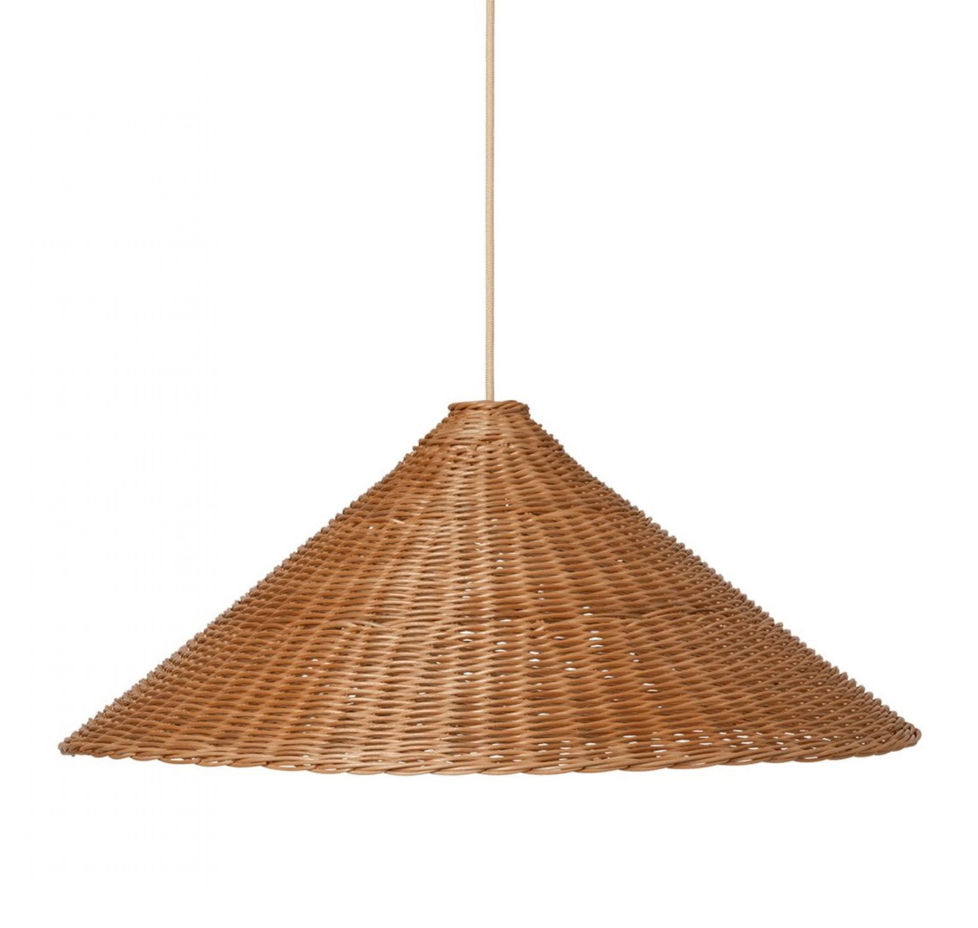 Ferm Living Dou Lampenschirm 68 cm: Kegelförmige Hängelampe aus Rattan, natürliche Beleuchtung.