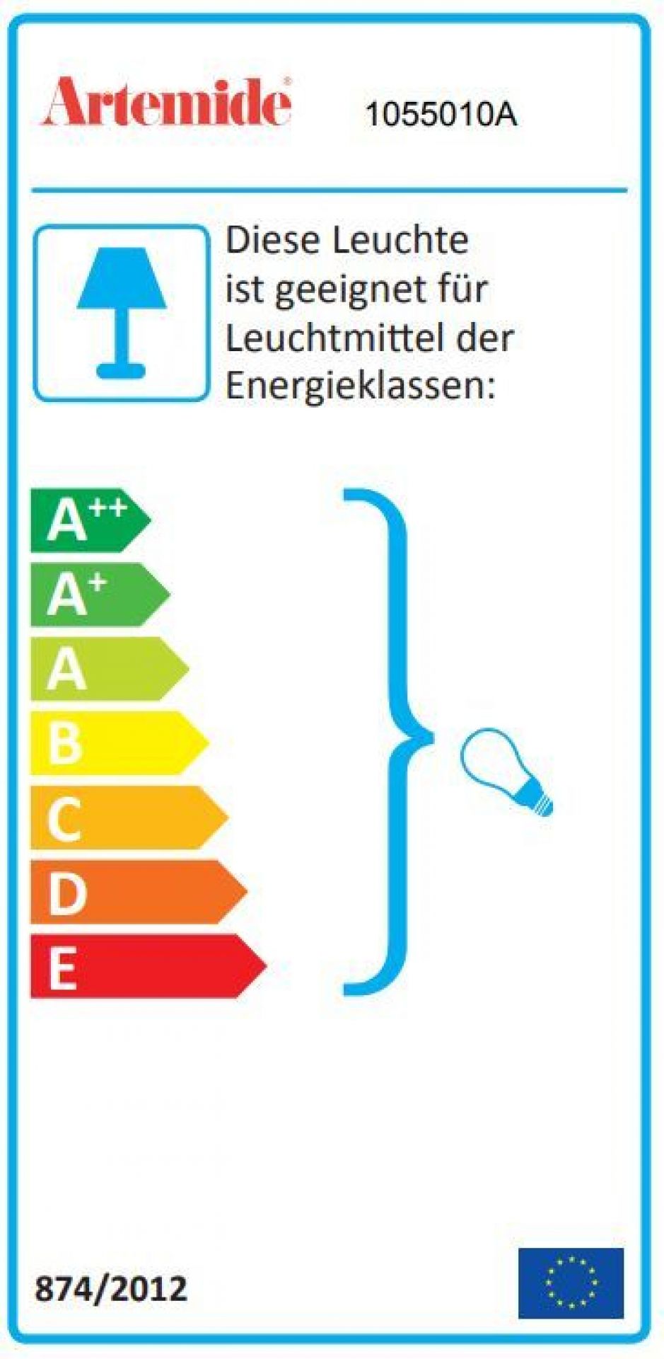 Energieeffizienzlabel der Artemide Castore Terra 35 Stehleuchte für energiesparende Beleuchtung.