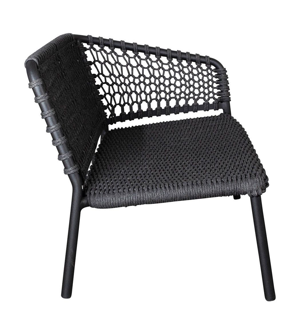 Ocean Sofa Modul von Cane-Line, 2-Sitzer Outdoor Sofa, schwarzes Geflecht und Metallgestell.